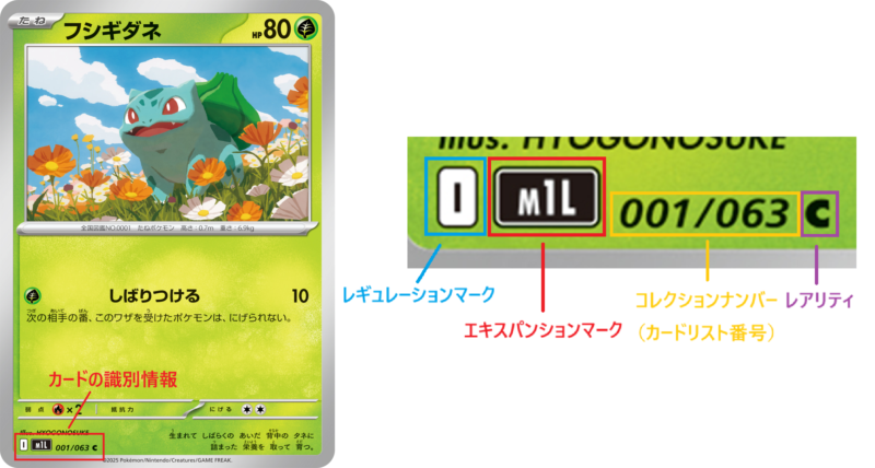 ポケモンカードのレギュレーションマーク・エキスパンションマーク・コレクションナンバー・レアリティマークの位置